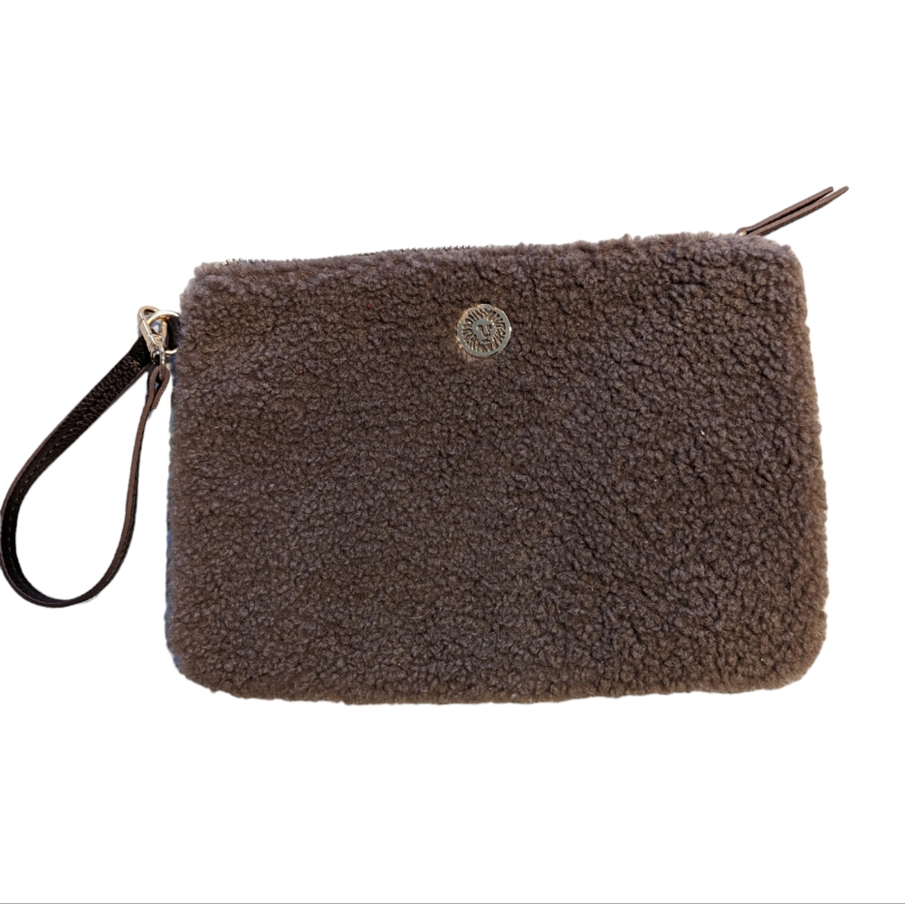 ANNE KLEIN Faux Fur Sherpa Wristlet Clutch Light‎ Brown